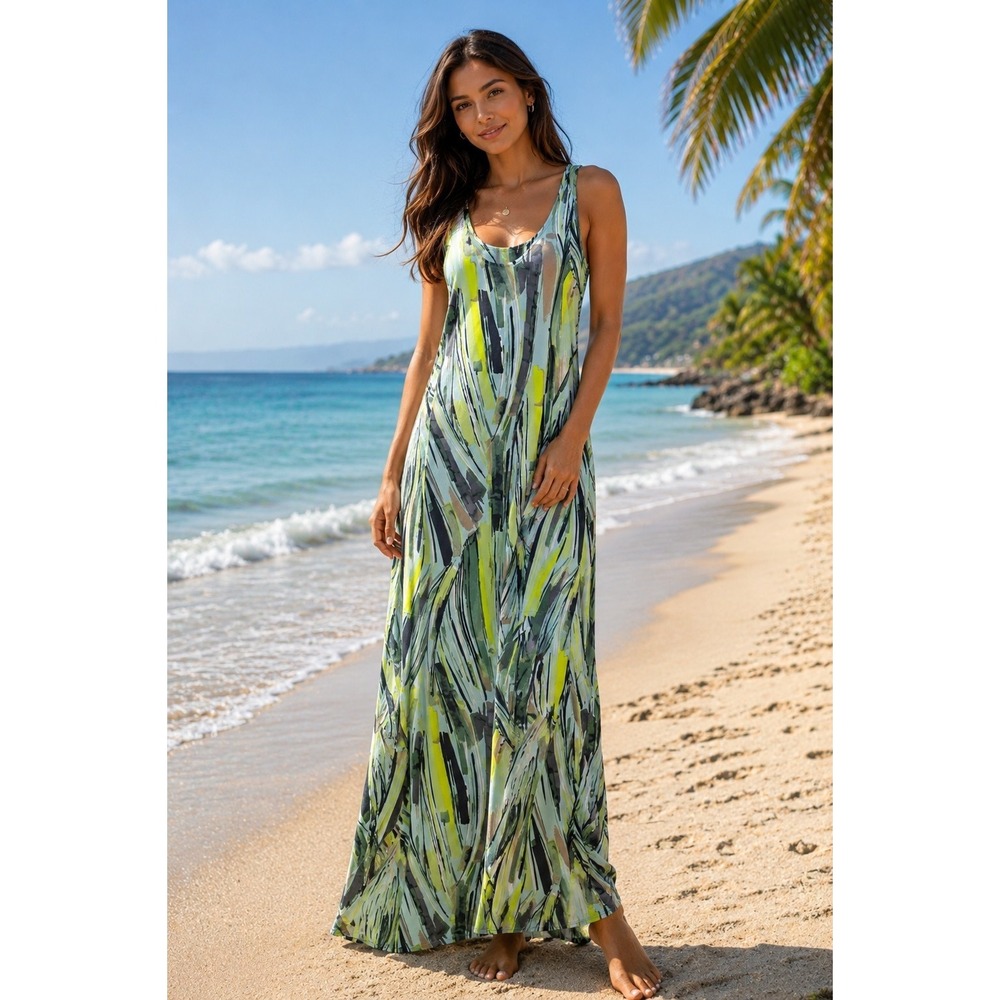 NIC & ZOE Abstract Print Sleeveless Shift Dress XS Green Blue -3229